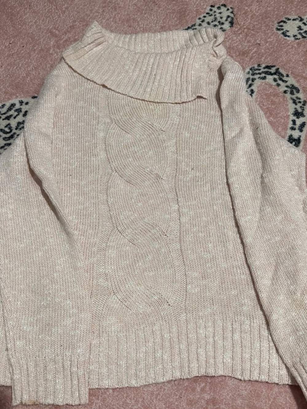 Sag Harbor Blush Pink Cable-Knit Ruffle Turtleneck Sweater